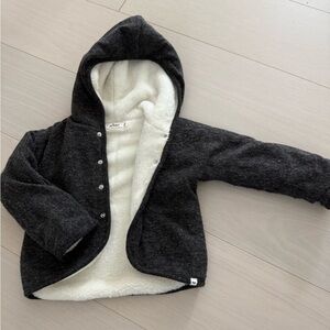 Oh Baby Cozy Hooded Sherpa-Lined Jacket - Dark Charcoal & Cream 12-18